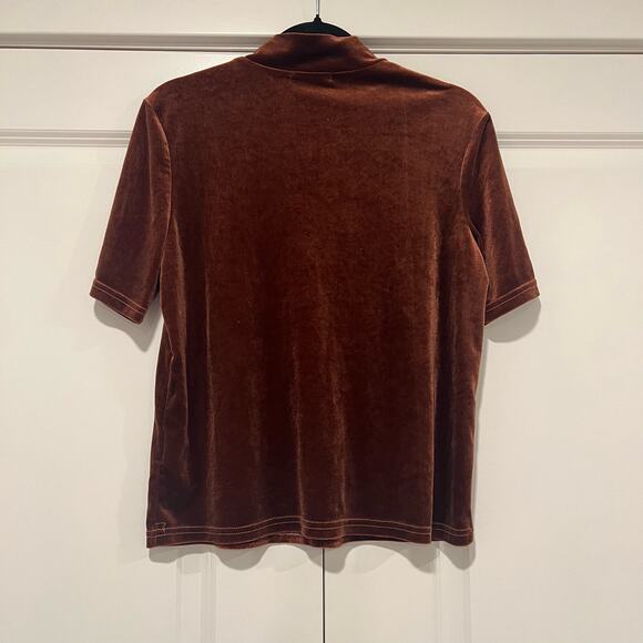 Vera and Lucy Women's Velvet Short Sleeve Turtleneck Brown Size XS - Picture 6 of 9